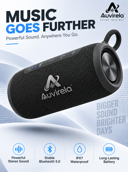 Auvirela™ RoamBeat Portable Bluetooth Speaker – IPX7 Waterproof Wireless Speaker with Stereo Sound, Bluetooth 5.0 & Built-In Carry Loop