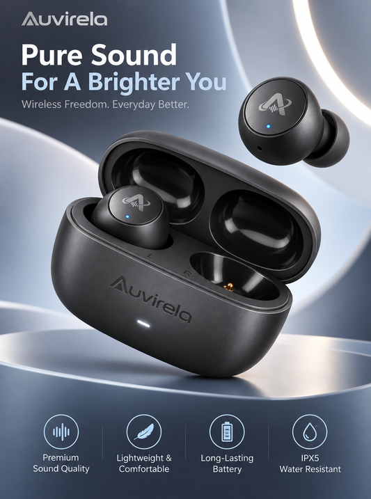 Auvirela™ Everyday Wireless Earbuds with Charging Case – Lightweight In-Ear Bluetooth Earphones, IPX5 Water Resistant
