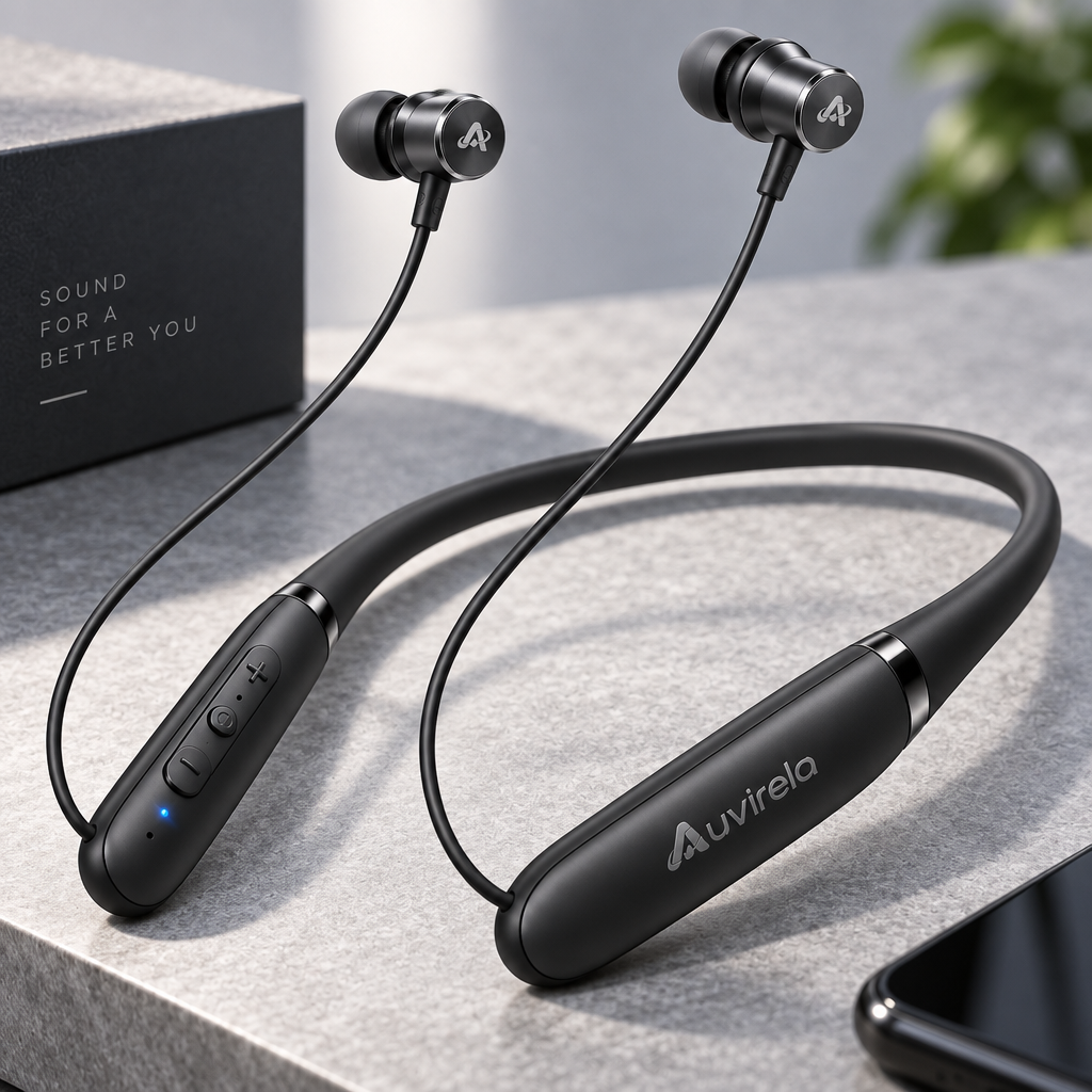 Auvirela™ FlexFit Wireless Neckband Earphones – Bluetooth 5.3, Lightweight In-Ear Headphones with Clear Calls & Long-Lasting Battery