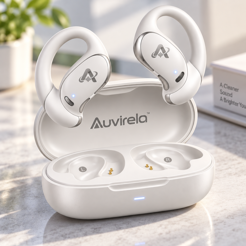 Auvirela™ AirLoop Open-Ear Wireless Earbuds – Lightweight Ear-Hook Headphones with Charging Case, IPX5 Water Resistance & Long-Lasting Battery