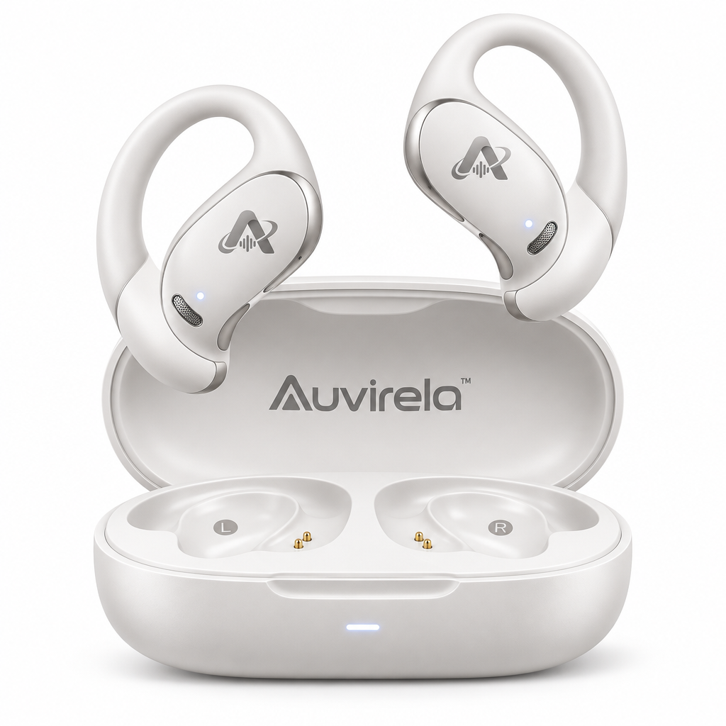 Auvirela™ AirLoop Open-Ear Wireless Earbuds – Lightweight Ear-Hook Headphones with Charging Case, IPX5 Water Resistance & Long-Lasting Battery