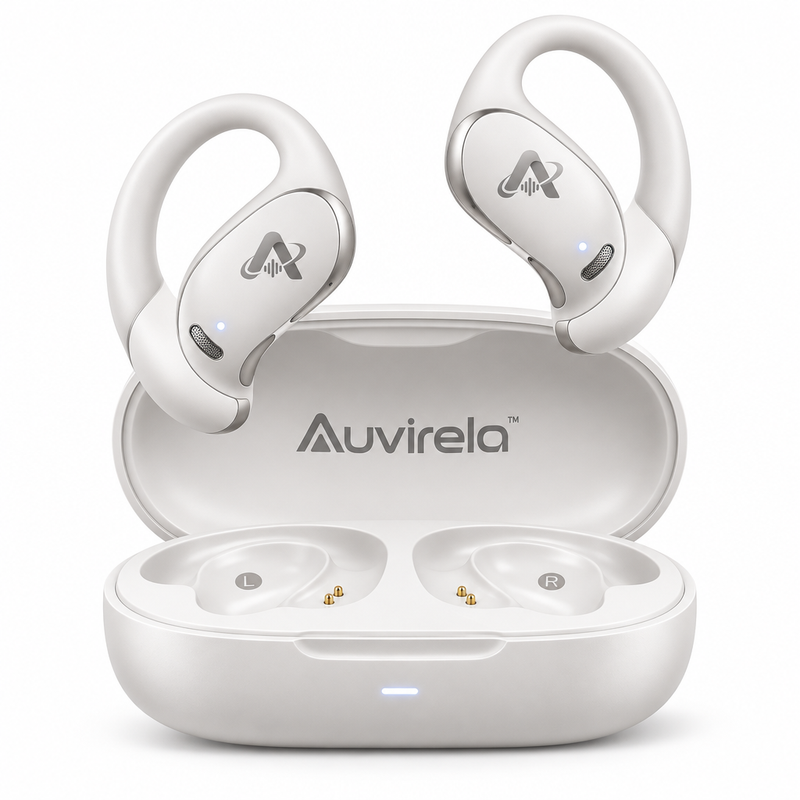 Auvirela™ AirLoop Open-Ear Wireless Earbuds – Lightweight Ear-Hook Headphones with Charging Case, IPX5 Water Resistance & Long-Lasting Battery