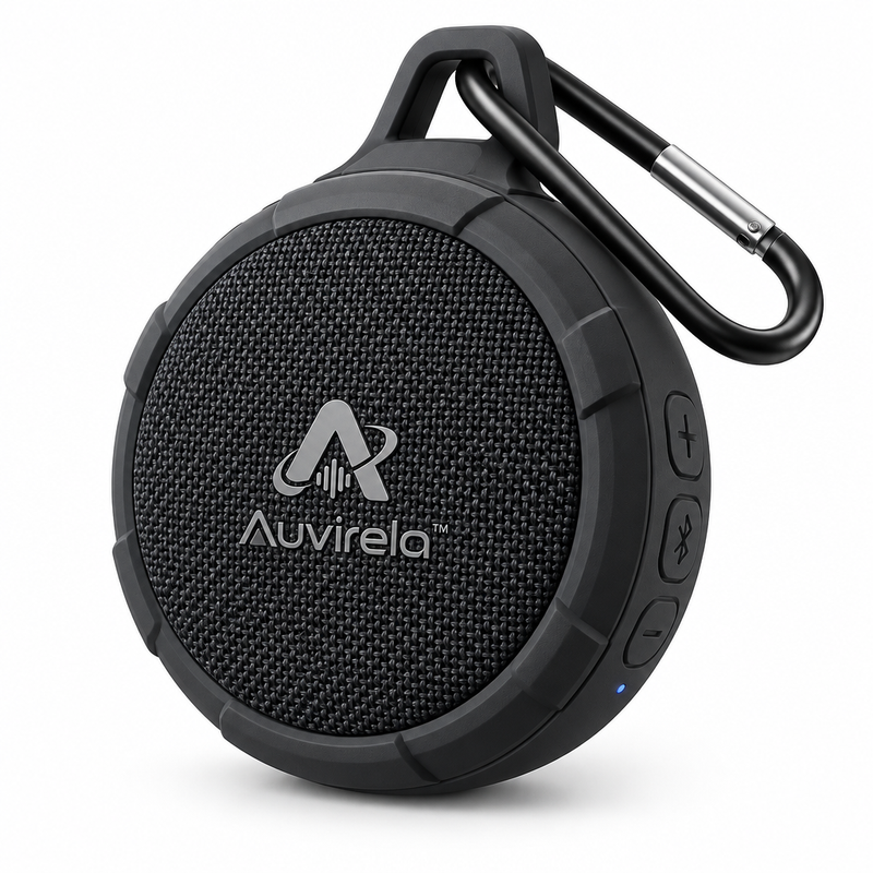 Auvirela™ TrailClip IPX7 Portable Bluetooth Speaker – Compact Outdoor Wireless Speaker with Carabiner, Powerful Sound & Rechargeable Battery