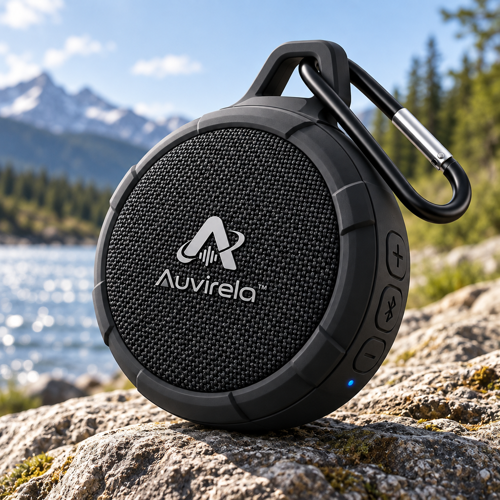 Auvirela™ TrailClip IPX7 Portable Bluetooth Speaker – Compact Outdoor Wireless Speaker with Carabiner, Powerful Sound & Rechargeable Battery